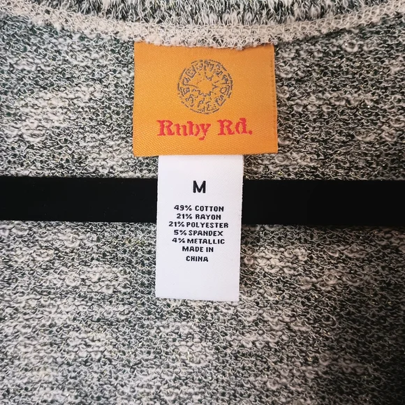 Ruby Rd Gray Silver White Sleeveless Open Front Fall Sweater Size M - Picture 14 of 14